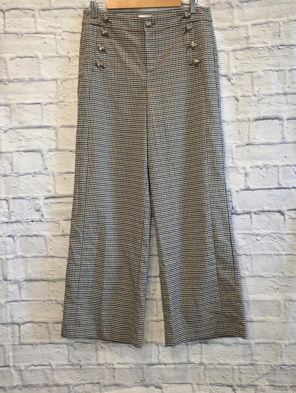 Charter Club Plaid Sailor Pants Size 8 Like New Wide Leg Nautical Crest Buttons